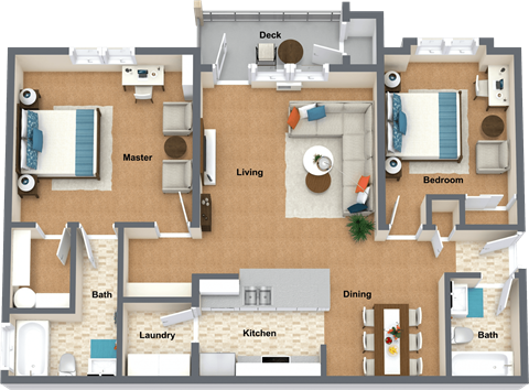 Floor plan for 2 beds, 2 baths, 1080 sqft